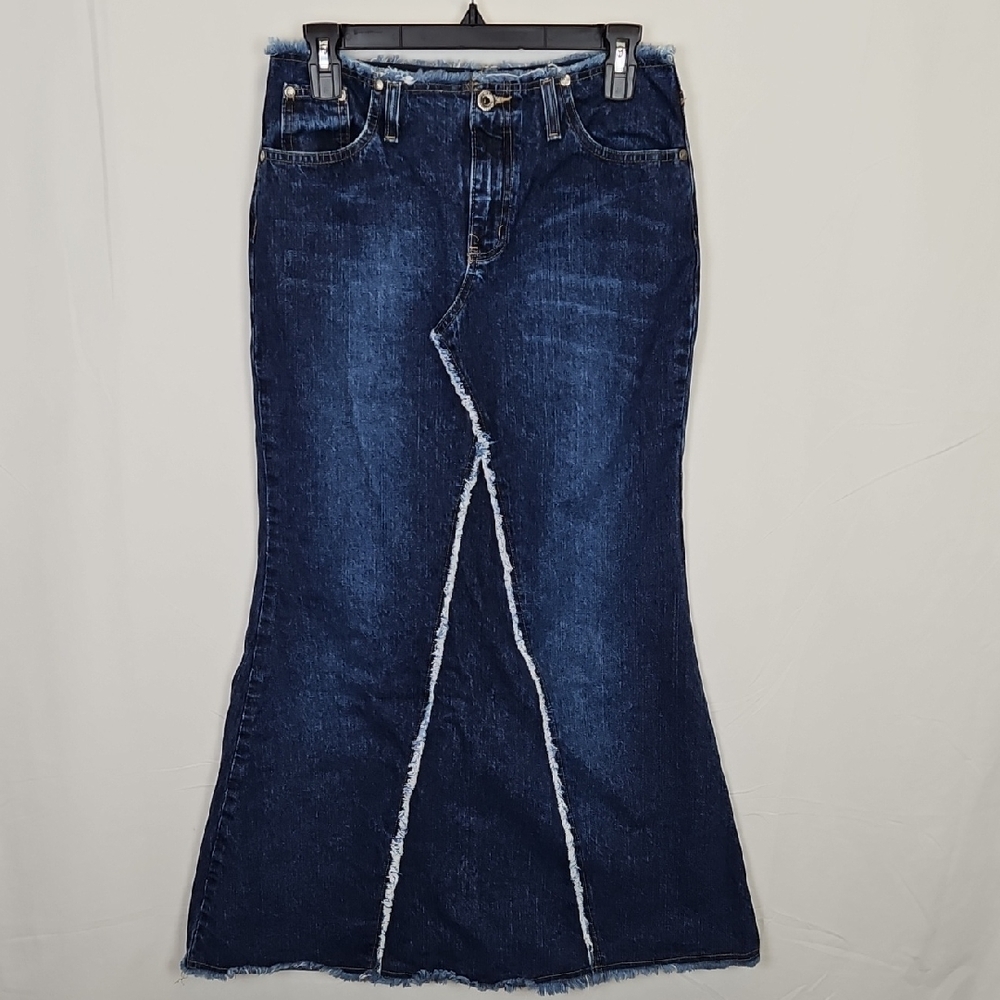 Y2K Hydraulic Distressed Denim Maxi Skirt